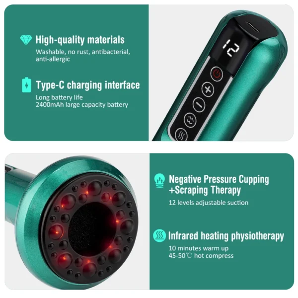 6/12 Gear Electric Cupping Massager Vacuum Suction Cup GuaSha Anti Cellulite Beauty Health Scraping Heat Body Slimming Massage - Image 15